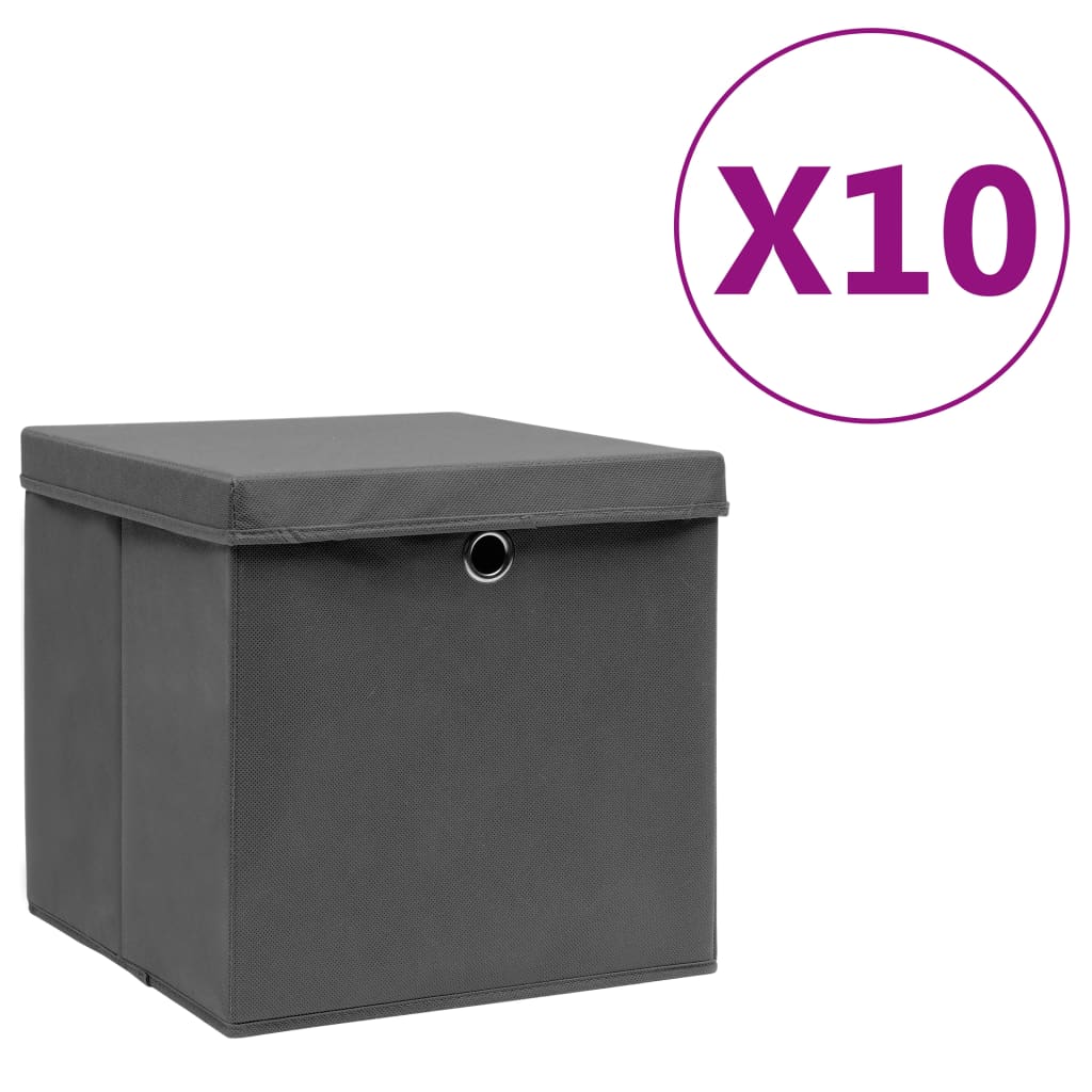 vidaXL Boîtes de rangement avec couvercles 10 pcs 28x28x28 cm Gris