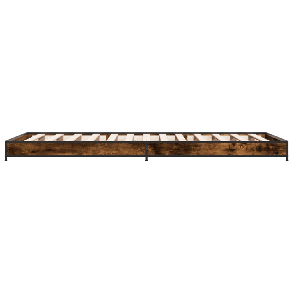 vidaXL Cadre de lit chêne fumé 90x190 cm bois d'ingénierie et métal