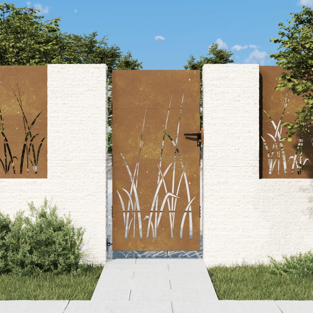 vidaXL Portail de jardin 85x175 cm acier corten conception d'herbe