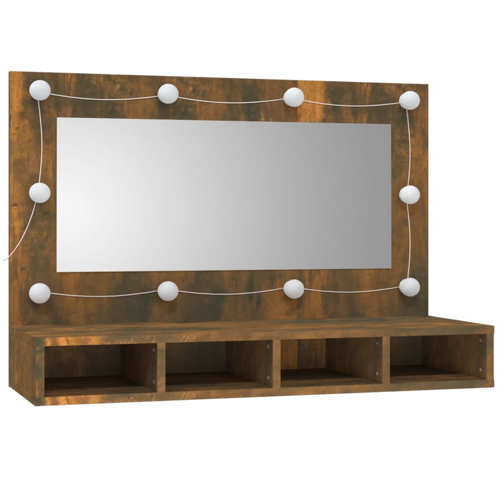 vidaXL Armoire à miroir avec LED Chêne fumé 90x31,5x62 cm