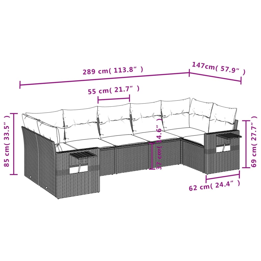 vidaXL Salon de jardin avec coussins 7 pcs gris résine tressée