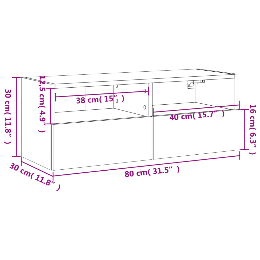 vidaXL Meuble TV mural noir 80x30x30 cm bois d'ingénierie