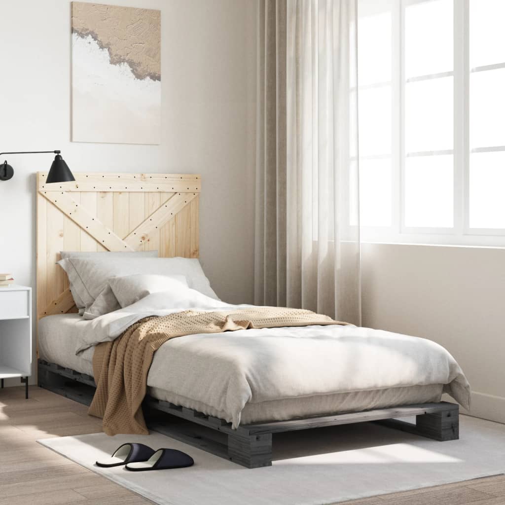vidaXL Cadre de lit avec tête de lit gris 90x200 cm bois de pin massif