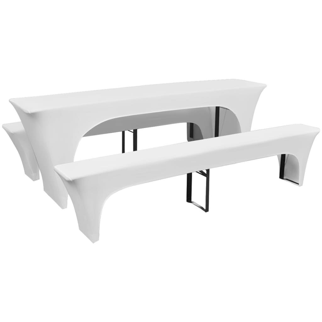 vidaXL Housses de table et bancs Extensibles 3 pcs Blanc 220x70x80 cm