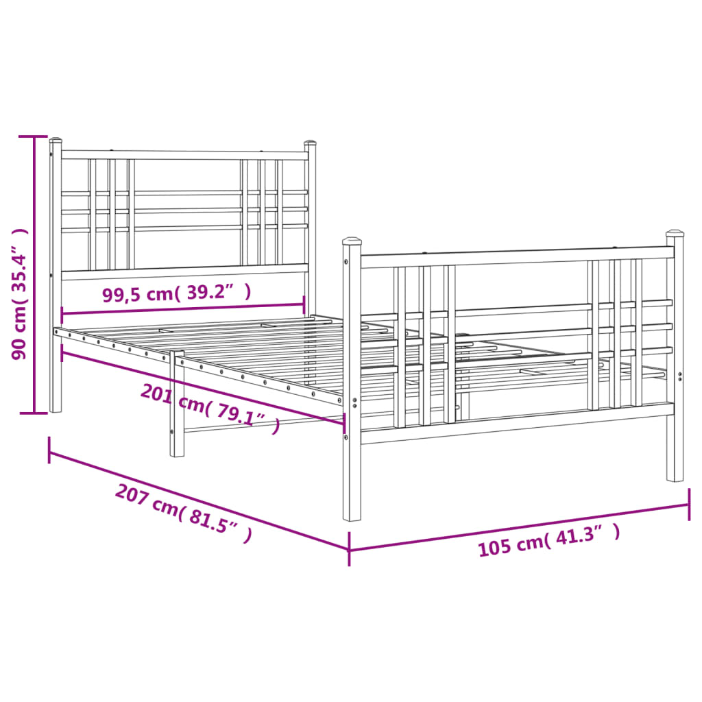 vidaXL Cadre de lit métal sans matelas et pied de lit blanc 100x200 cm