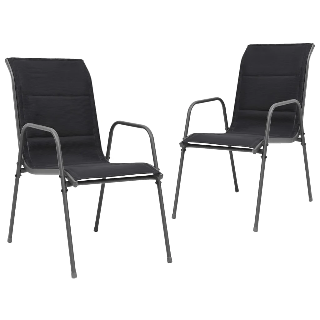 vidaXL Chaises empilables de jardin 2 pcs Acier et textilène Noir