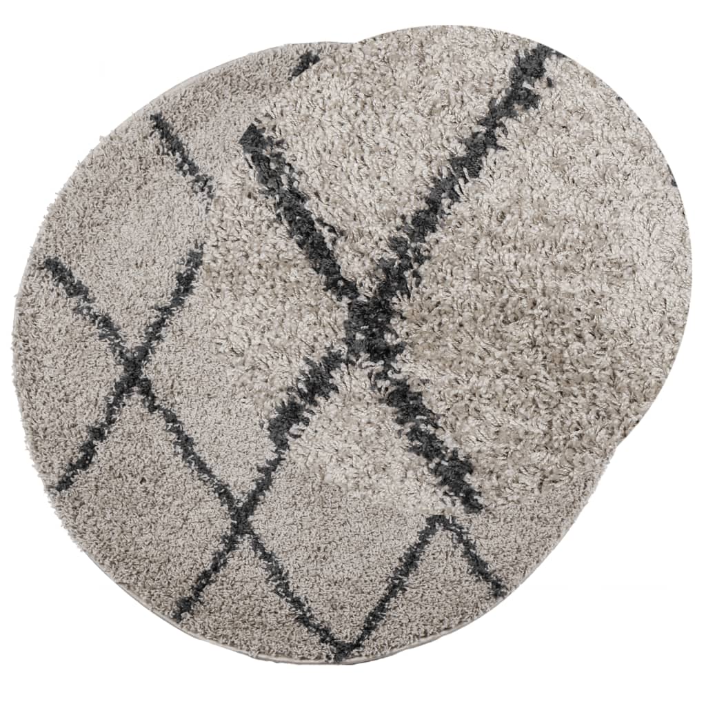 vidaXL Tapis shaggy à poils longs moderne beige et anthracite Ø 100 cm