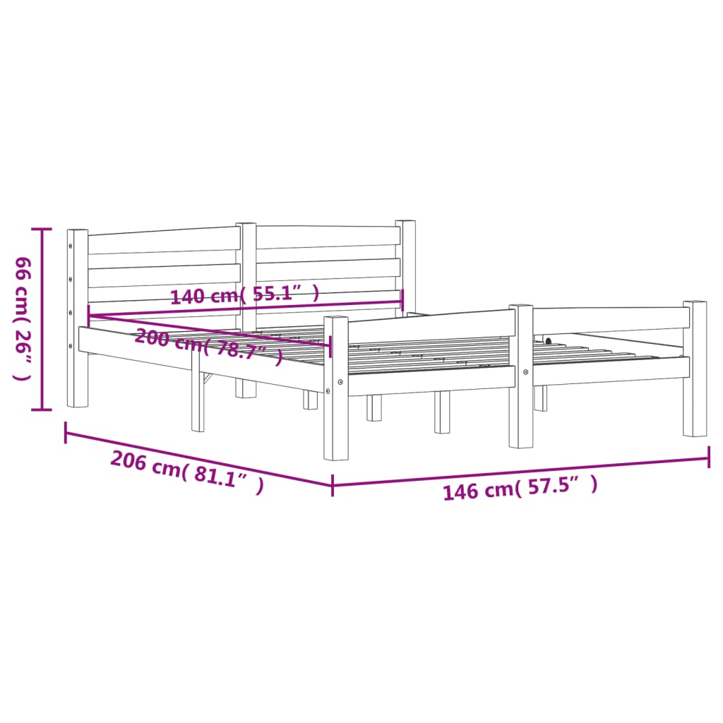 vidaXL Cadre de lit sans matelas bois massif de pin 140x200 cm