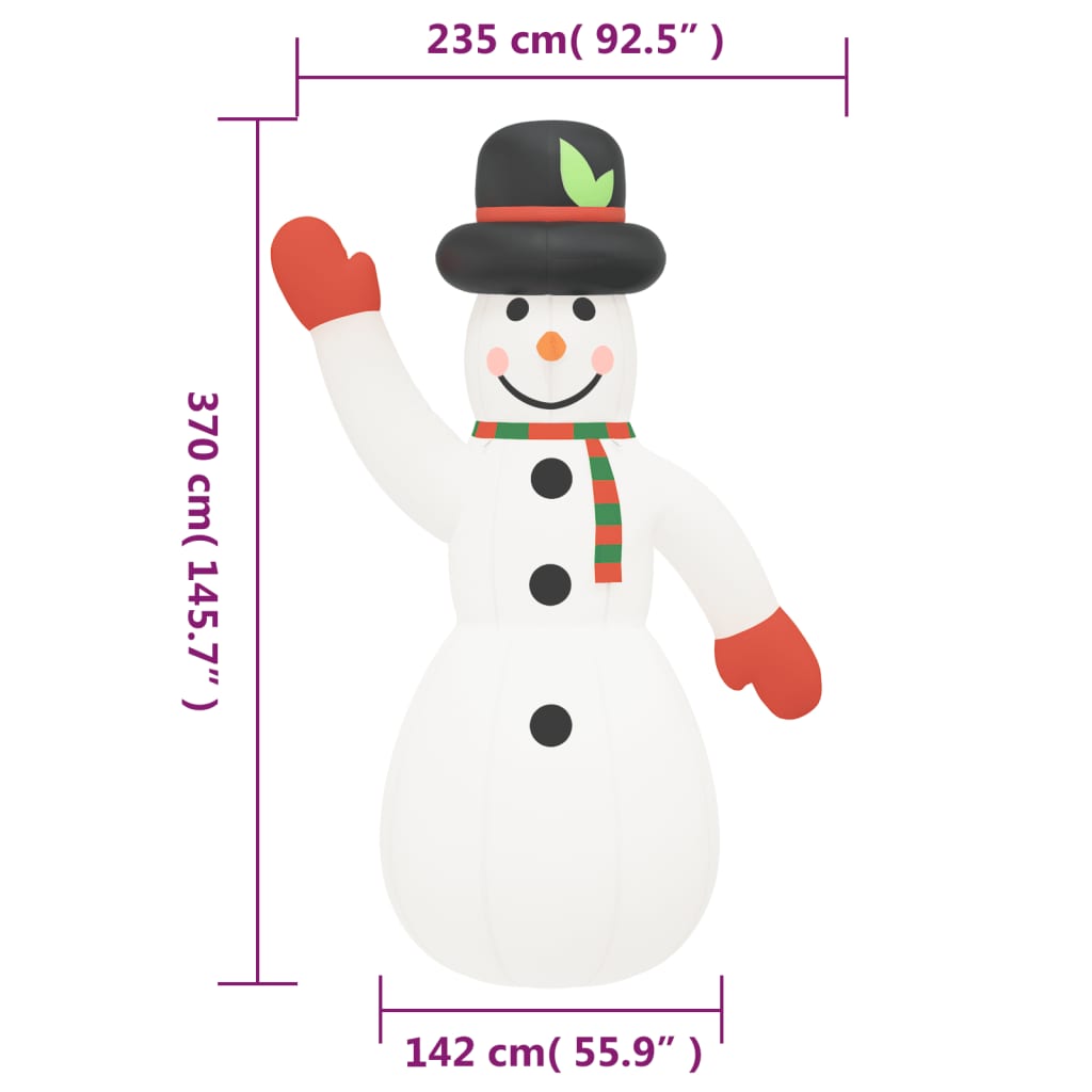 vidaXL Bonhomme de neige gonflable avec LED 370 cm