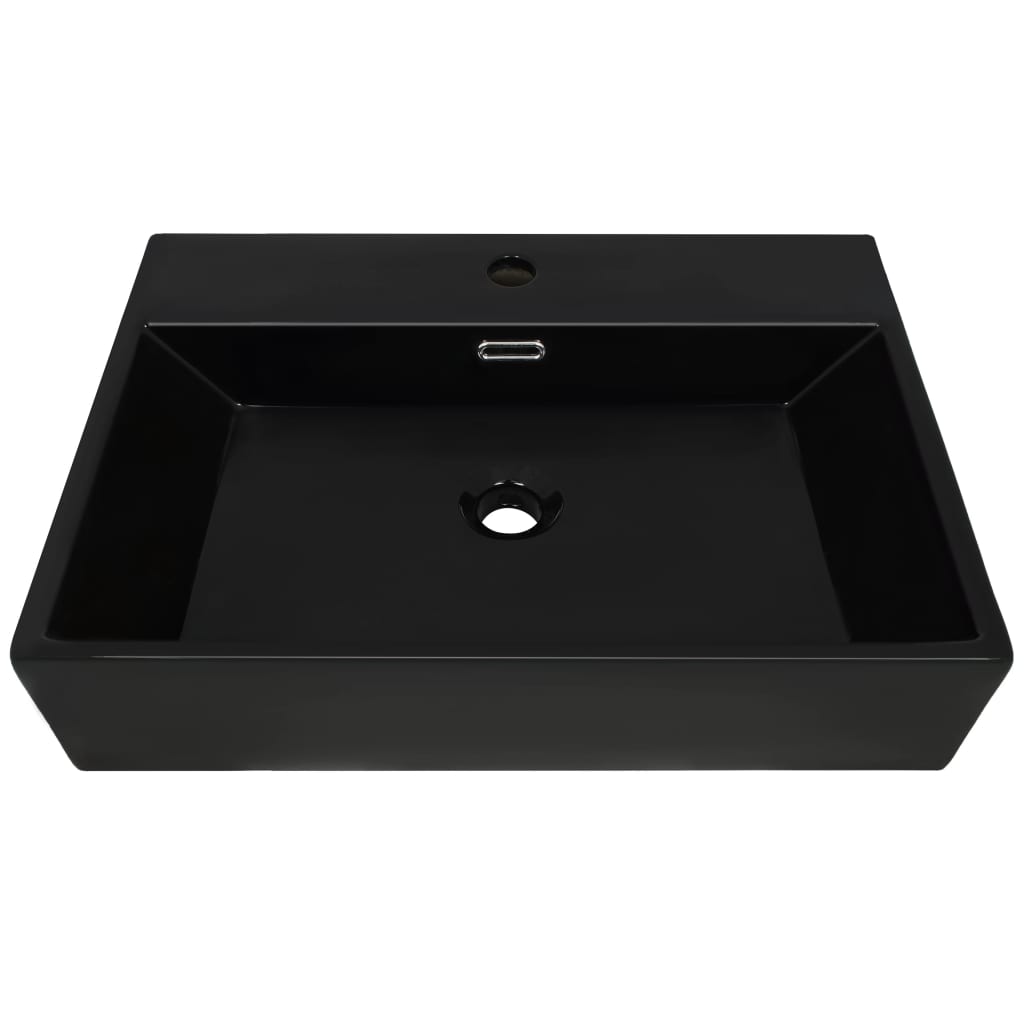 vidaXL Vasque avec trou de robinet en céramique Noir 60,5x42,5x14,5 cm