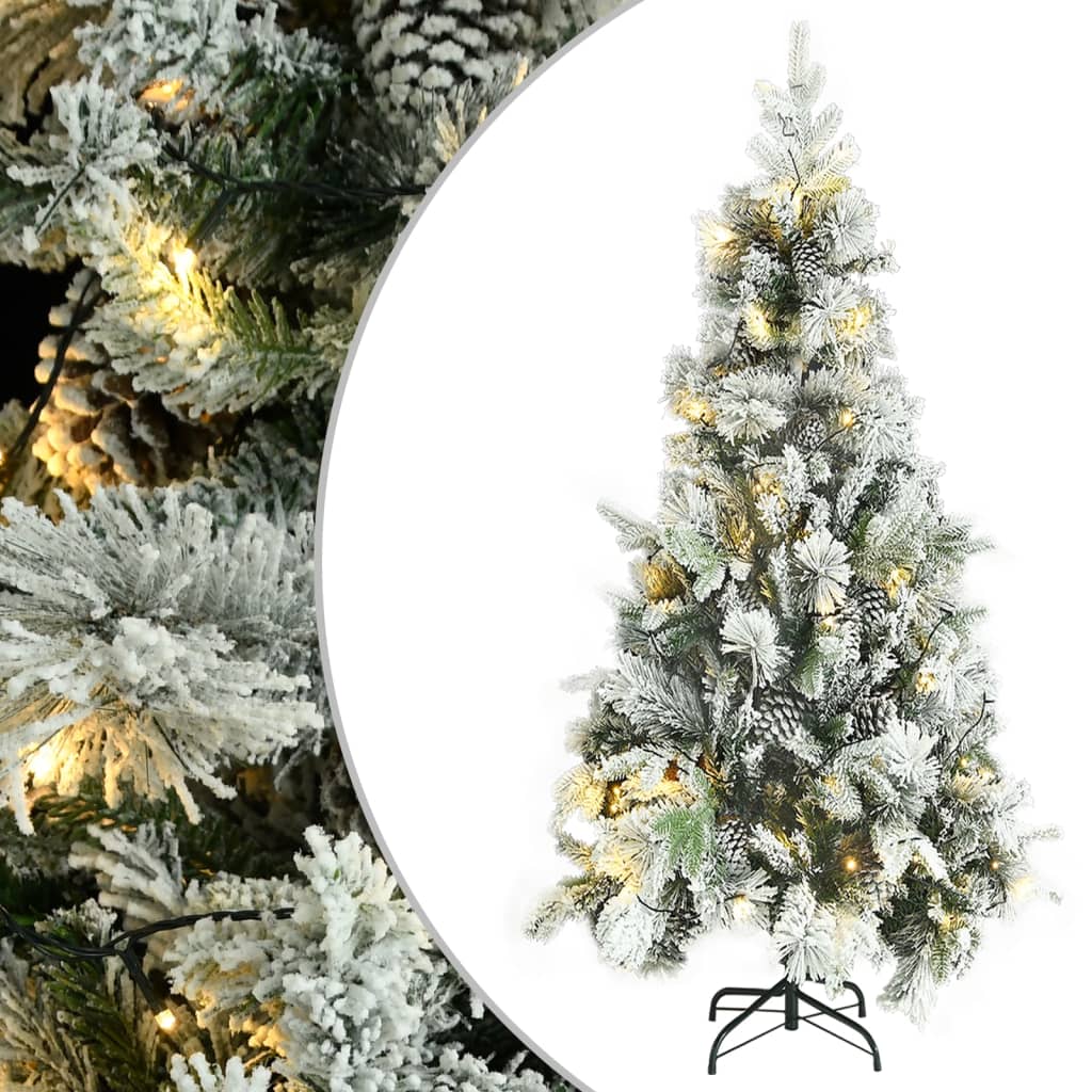 vidaXL Sapin de Noël pré-éclairé avec neige floquée/cônes 225cm PVC/PE