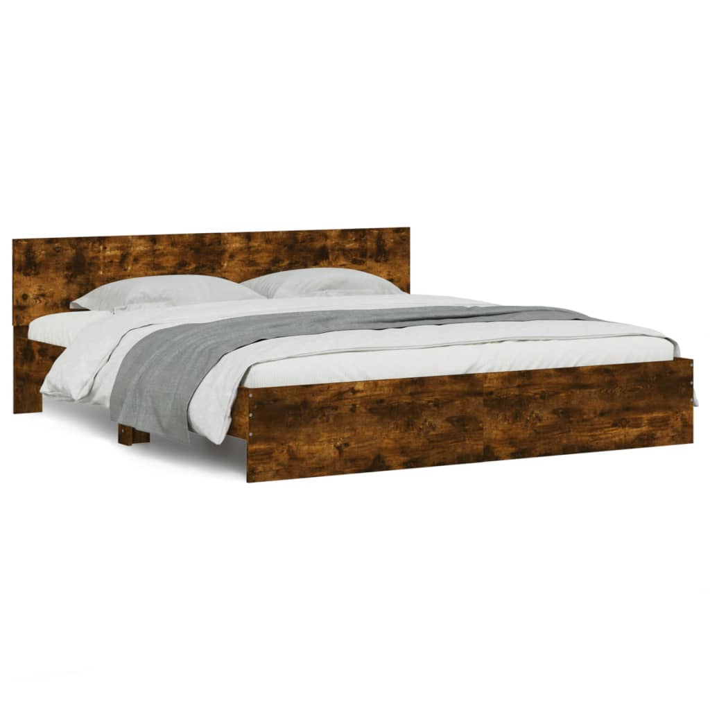 vidaXL Cadre de lit avec tête de lit chêne fumé 200x200 cm