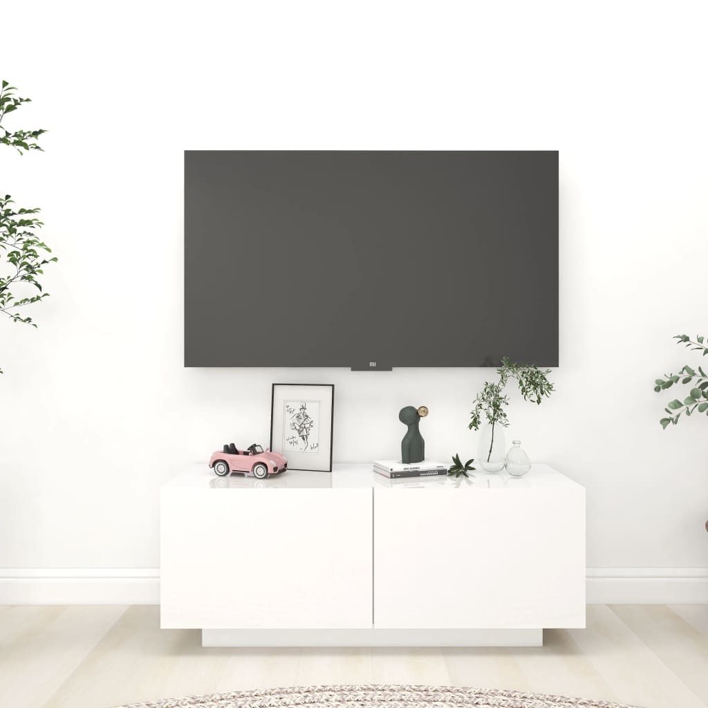 vidaXL Meuble TV Blanc brillant 100x35x40 cm Bois d'ingénierie