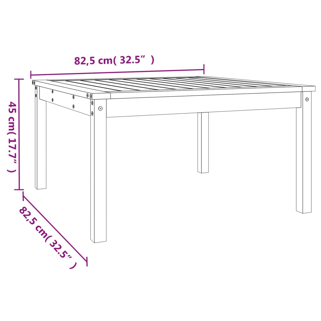 vidaXL Table de jardin noir 82,5x82,5x45 cm bois massif de pin