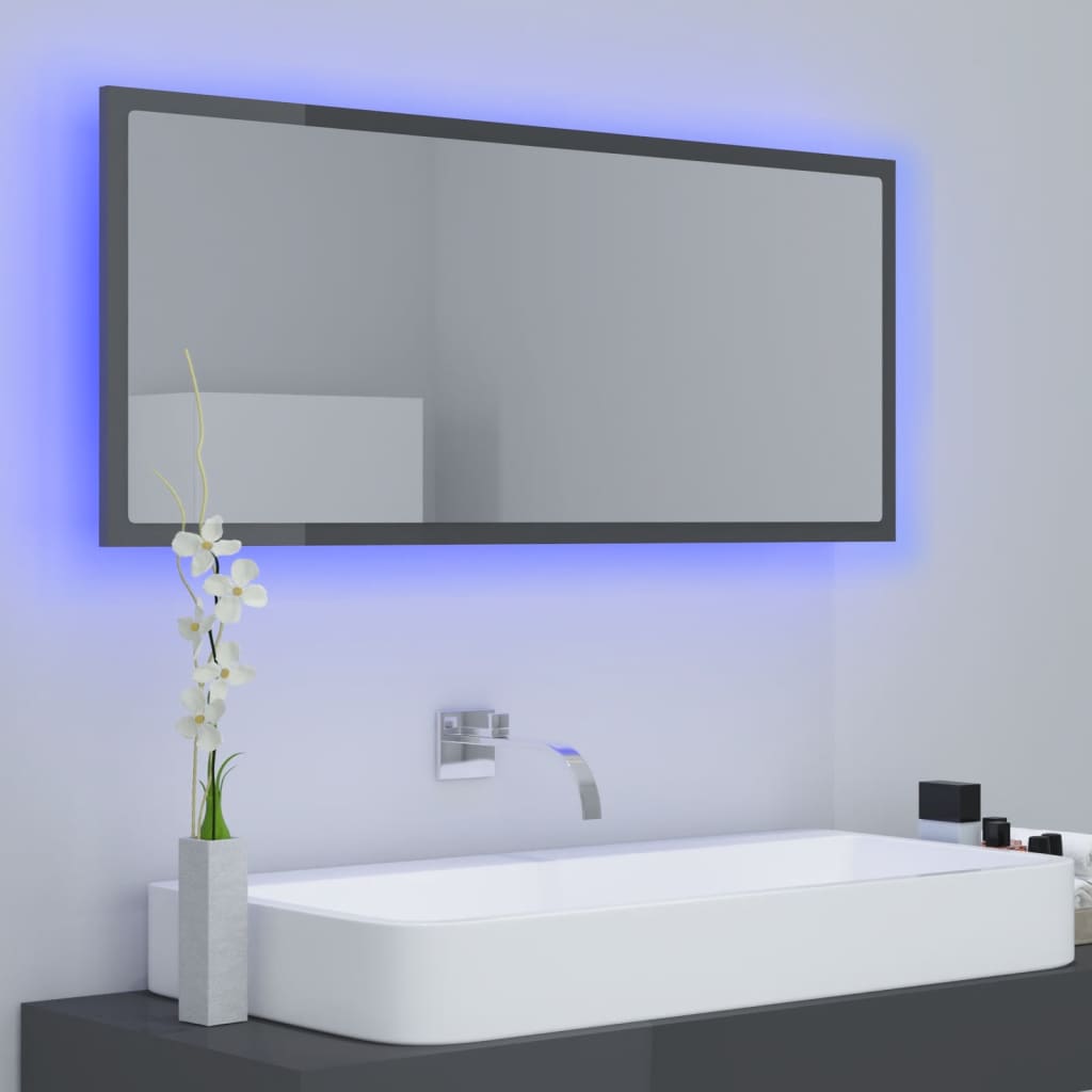 vidaXL Miroir LED de salle de bain Gris brillant 100x8,5x37 Acrylique