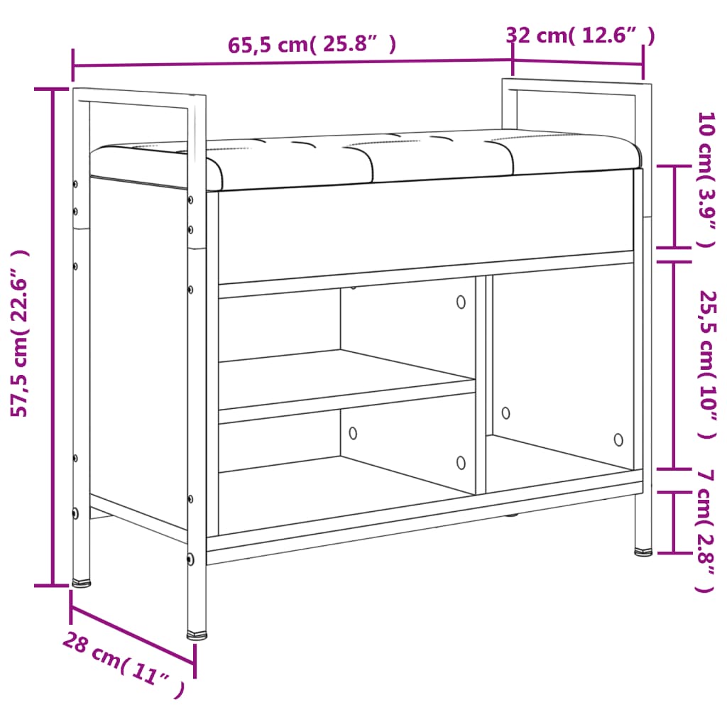 vidaXL Banc à chaussures sonoma gris 65,5x32x57,5 cm bois d'ingénierie