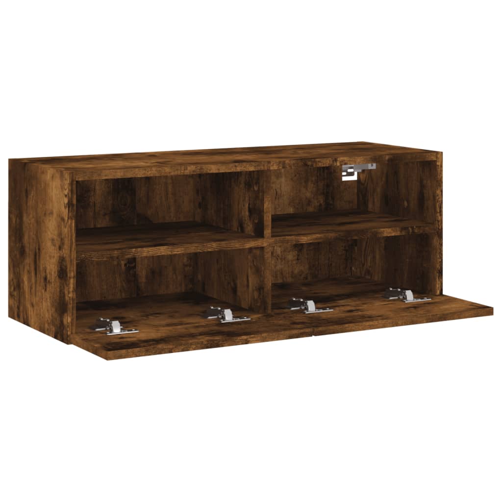 vidaXL Meuble TV mural chêne fumé 80x30x30 cm bois d'ingénierie