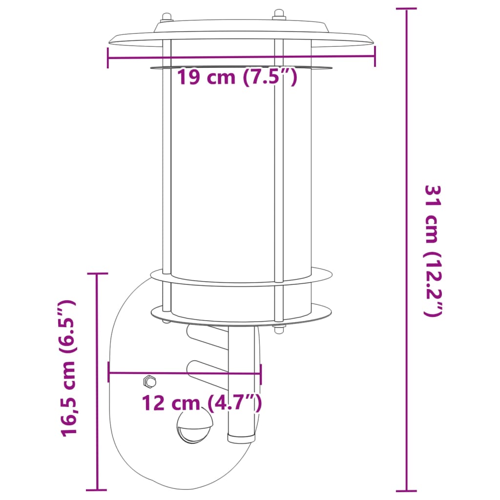 vidaXL Applique murale d'extérieur avec capteur noir acier inoxydable