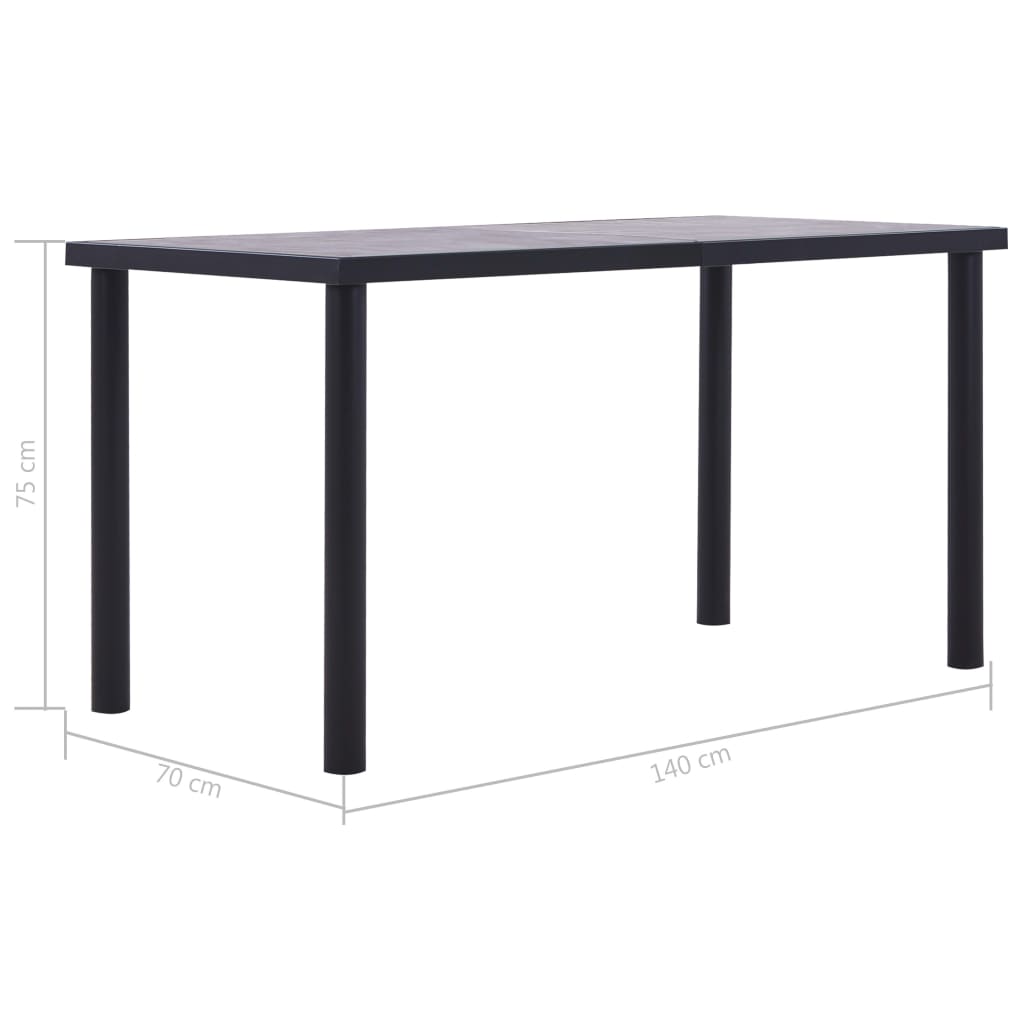 vidaXL Table de salle à manger Noir et gris béton 140x70x75 cm MDF