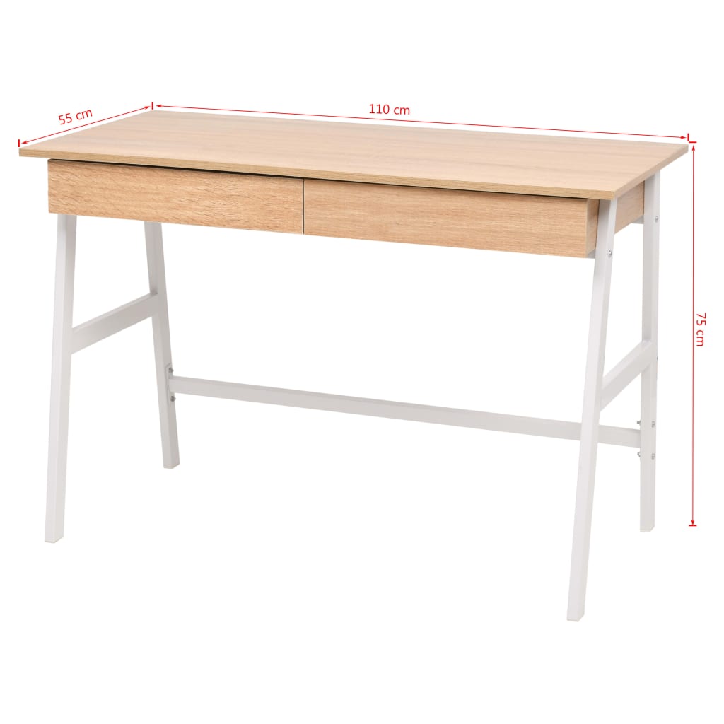 vidaXL Table d'écriture 110x55x75 cm Chêne et blanc