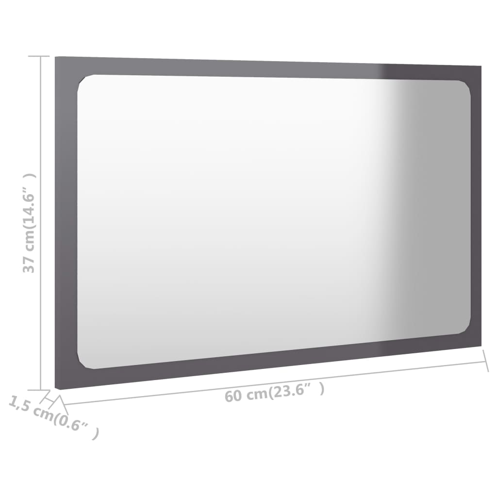vidaXL Miroir de salle de bain Gris brillant 60x1,5x37 cm Aggloméré