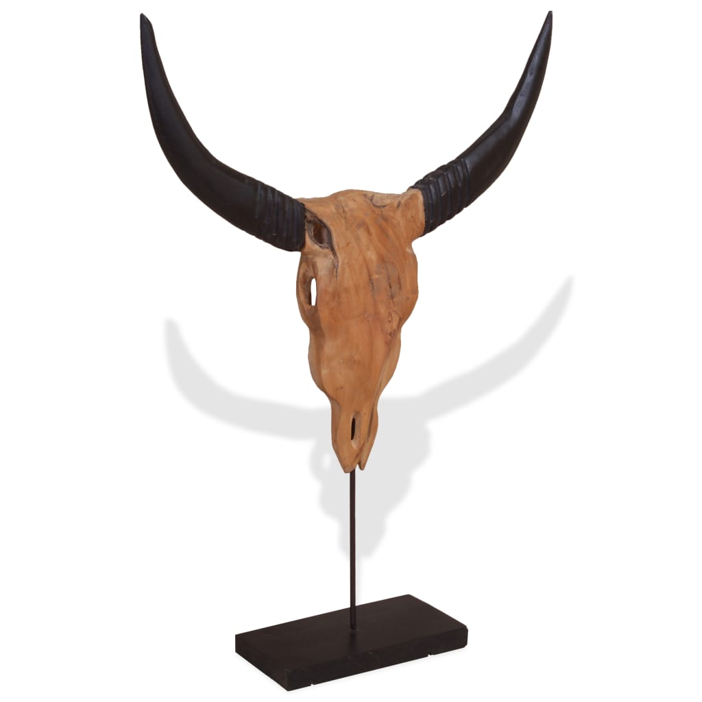 vidaXL Sculpture sous forme de crâne de taureau Teck 66 x 15 x 88 cm