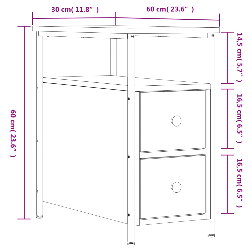 vidaXL Tables de chevet 2 pcs sonoma gris 30x60x60cm bois d'ingénierie