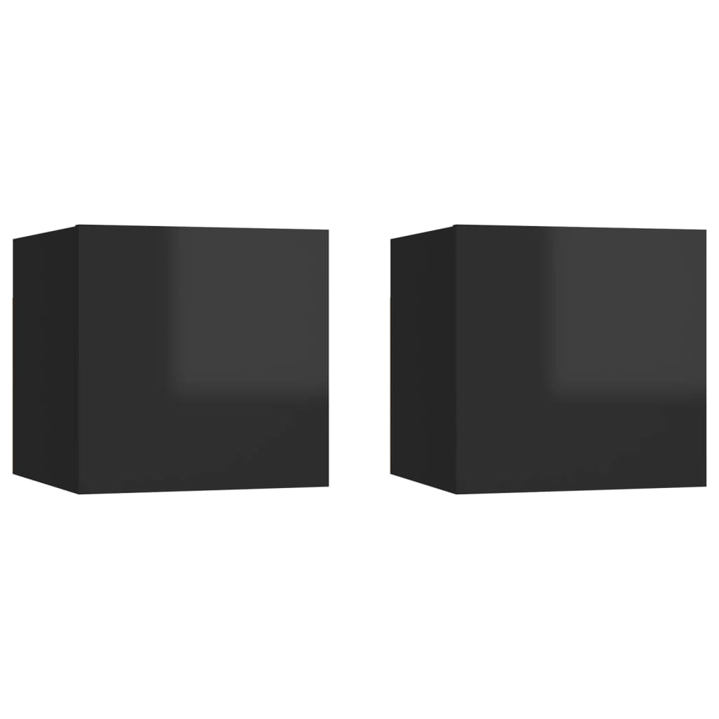 vidaXL Tables de chevet 2 pcs Noir brillant 30,5x30x30 cm Aggloméré