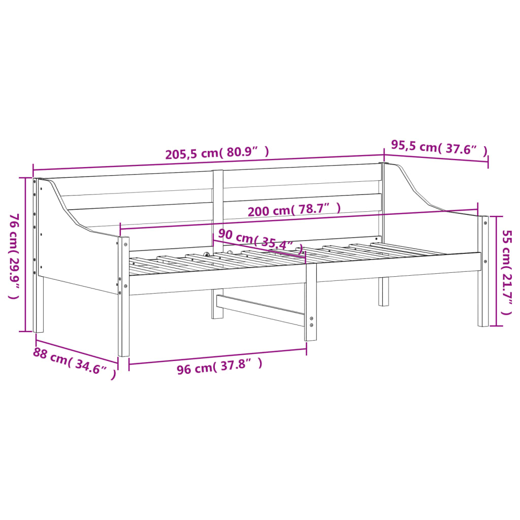 vidaXL Lit de jour sans matelas blanc 90x200 cm bois de pin massif