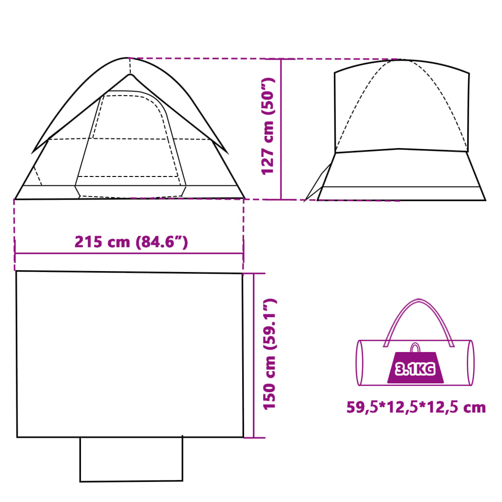 vidaXL Tente de camping à dôme 2 personnes tissu occultant imperméable