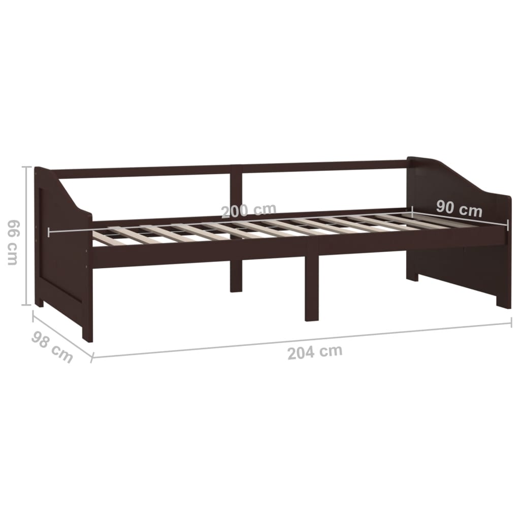 vidaXL Lit de repos 3 places sans matelas Marron foncé 90x200 cm