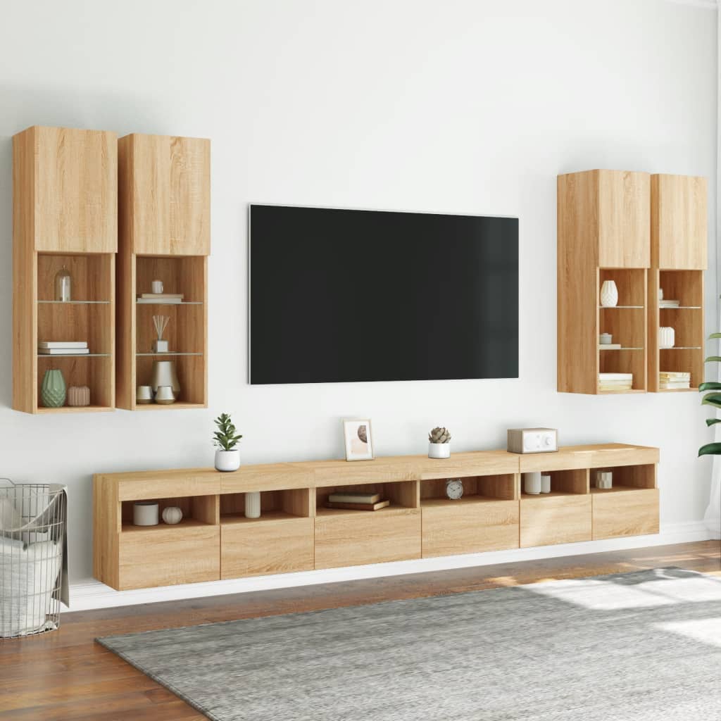 vidaXL Ensemble de meubles TV muraux 7pcs et lumières LED chêne sonoma