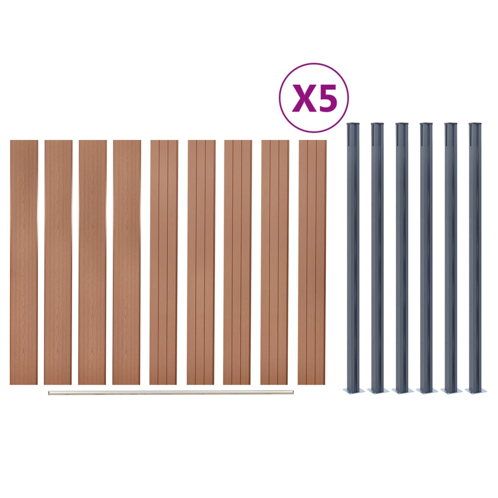 vidaXL Ensemble de panneaux de clôture marron 872x186 cm WPC