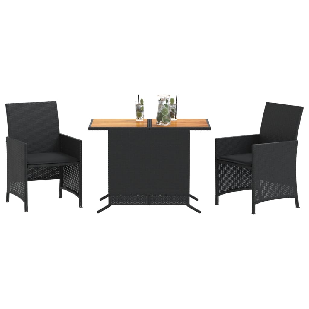 vidaXL Ensemble de bistro 3 pcs avec coussins noir résine tressée