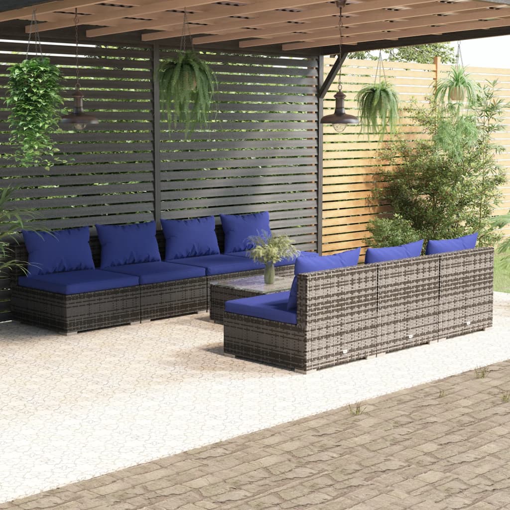 vidaXL Salon de jardin 8 pcs avec coussins résine tressée gris