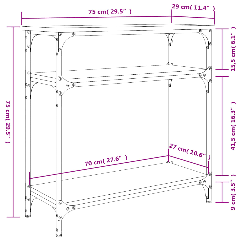 vidaXL Table console chêne fumé 75x29x75 cm bois d'ingénierie