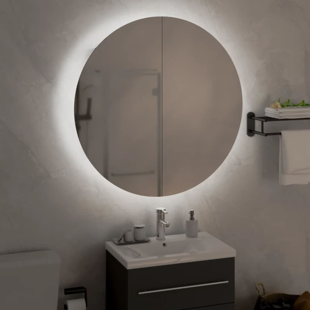 vidaXL Armoire de salle de bain miroir rond et LED Blanc 54x54x17,5 cm