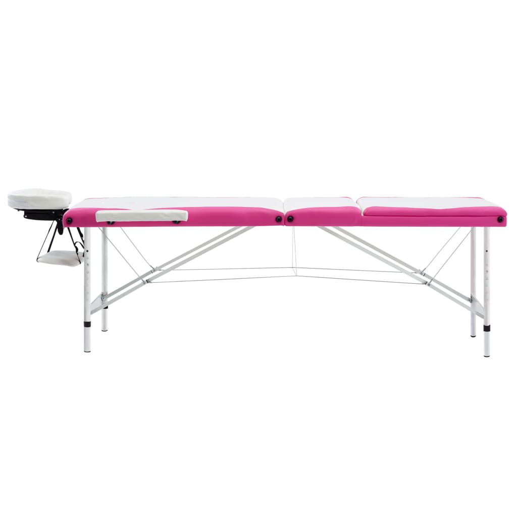 vidaXL Table de massage pliable 3 zones Aluminium Blanc et rose