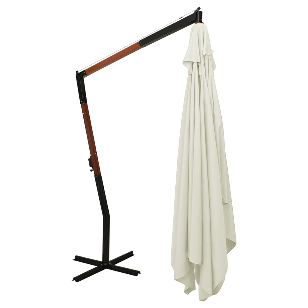 vidaXL Parasol de jardin en porte-à-faux avec mât en bois blanc sable