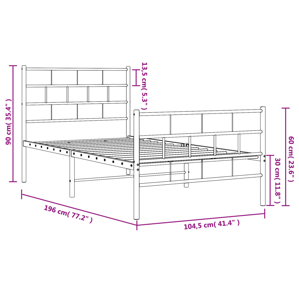 vidaXL Cadre de lit métal sans matelas et pied de lit blanc 100x190 cm