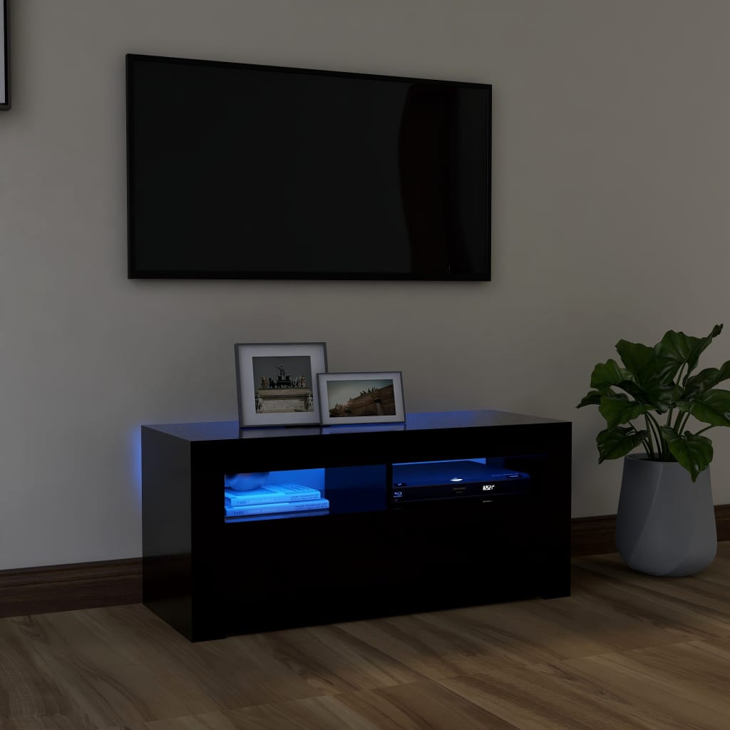 vidaXL Meuble TV avec lumières LED noir 90x35x40 cm