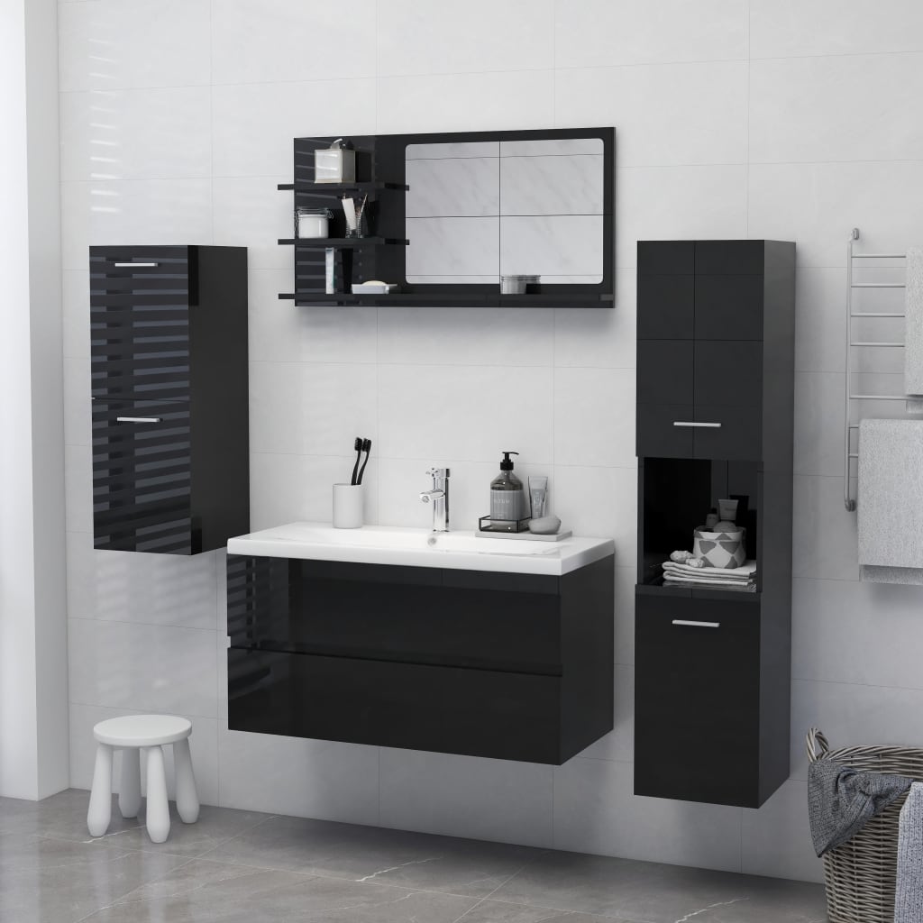vidaXL Miroir de salle de bain noir brillant bois d’ingénierie