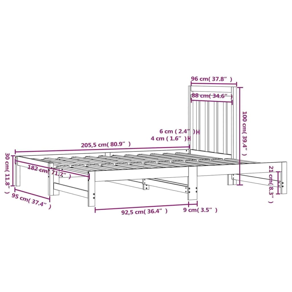 vidaXL Lit coulissant sans matelas blanc 2x(90x200) cm