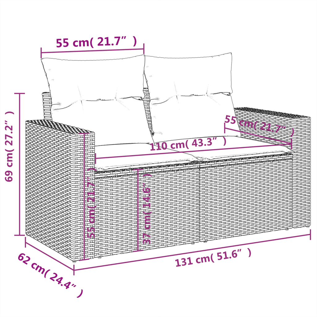 vidaXL Salon de jardin avec coussins 12 pcs gris résine tressée