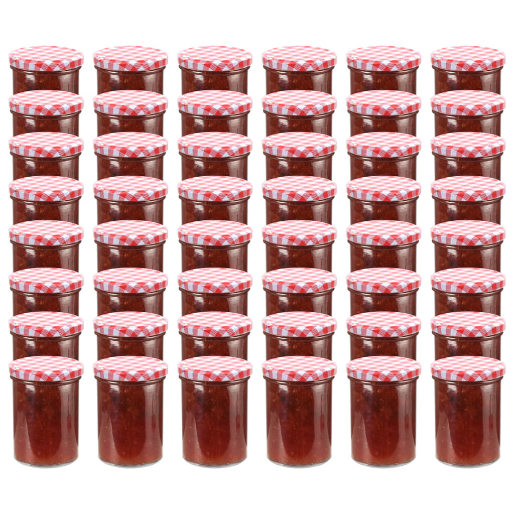 vidaXL 48 pcs Pots à confiture Couvercle blanc et rouge Verre 400 ml