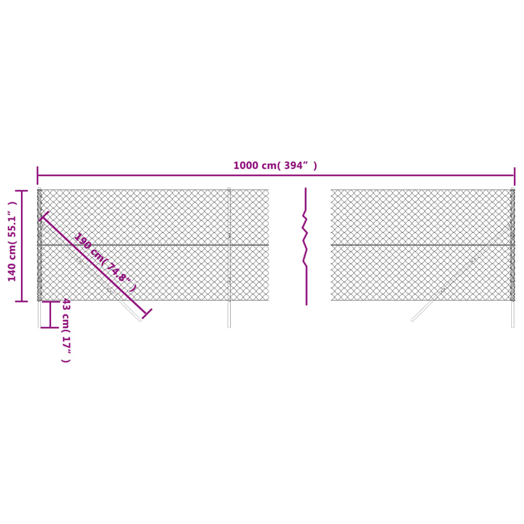 vidaXL Clôture à mailles losangées anthracite 1,4x10 m