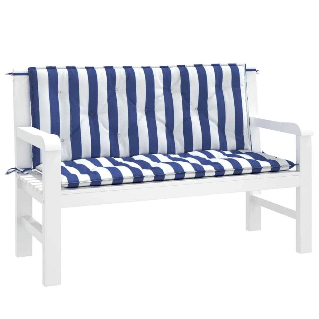 vidaXL Coussins de banc de jardin lot de 2 rayures bleues et blanches