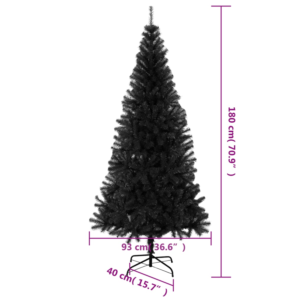 vidaXL Sapin de Noël artificiel avec support noir 180 cm PVC