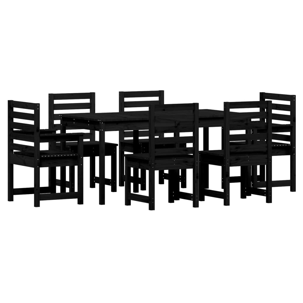 vidaXL Ensemble à manger de jardin 7 pcs noir bois massif de pin