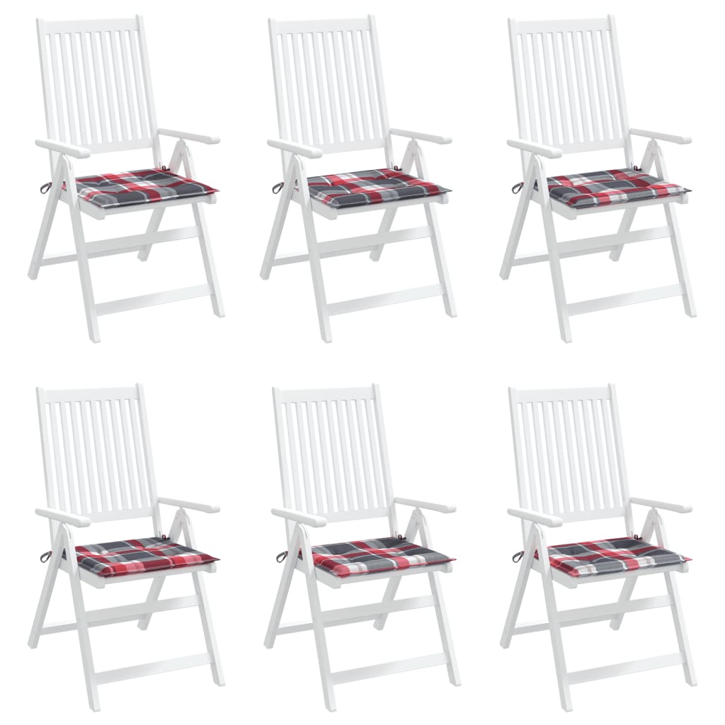 vidaXL Coussins de chaise de jardin 6 pcs carreaux rouges 40x40x3 cm